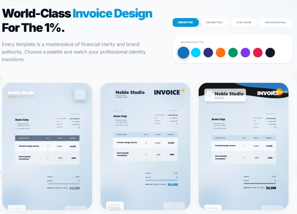 Nobevra dashboard interface showing invoice tracking